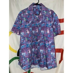 Bertigo Button Up Shirt Mens XL Purple Sailing Peace Sign Short Sleeve Spread